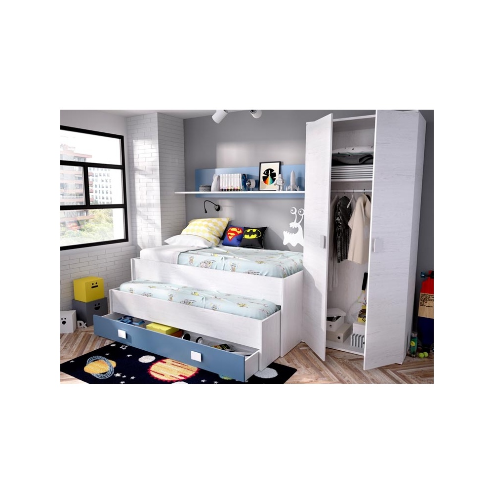 letto compatto con letto estraibile e cassetto