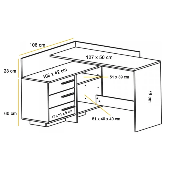 scrivania a L con cassetti