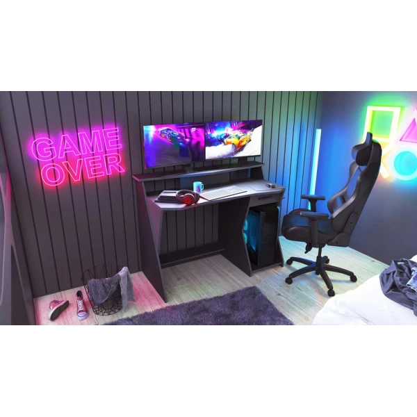 MESA GAMER CON CAJÓN Y ESTANTE SPEEL