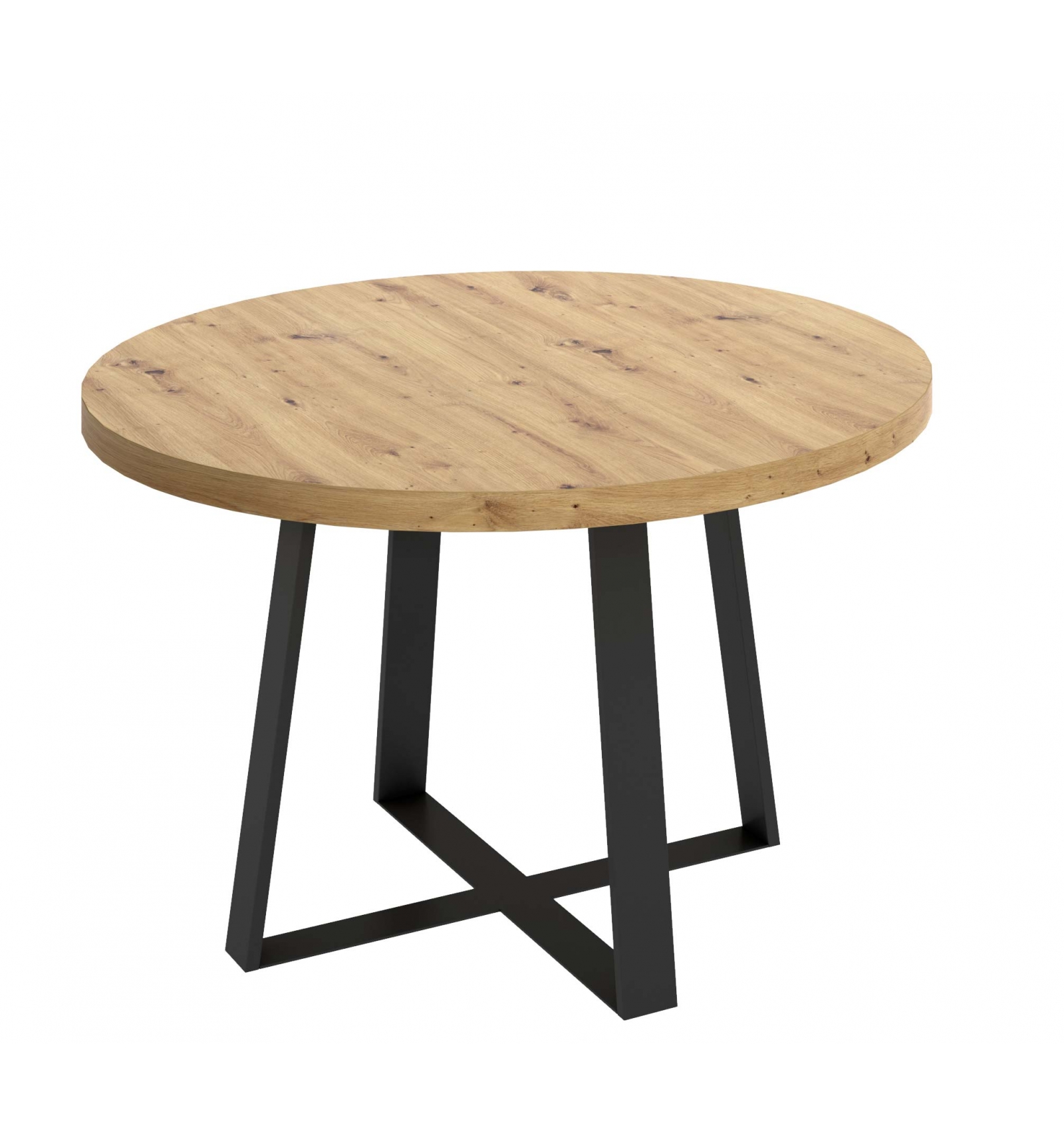 Tavolo rotondo industriale in legno con gambe metalliche