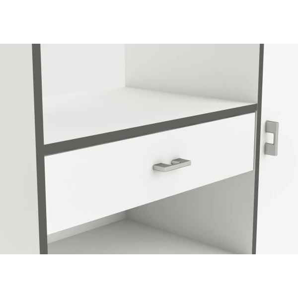 Armadio ausiliario da cucina. Spazio per microonde. 3 porte, cassetto e scaffali. Mobile dispensa - Credenza.