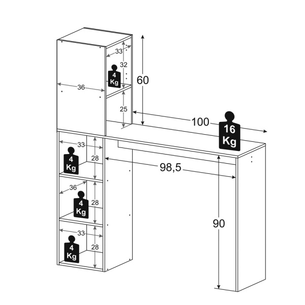 MESA ALTA CON ESTANTES CLEVER