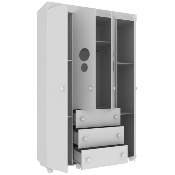 Armadio bambini bianco BUBBLES con misure e portata, struttura robusta