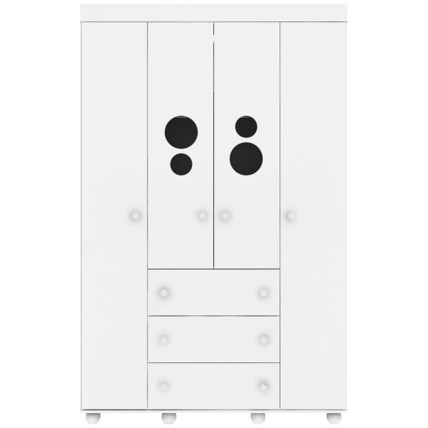 Armadio bambini bianco BUBBLES con ante e cassetti aperti, design moderno e pratico