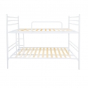 Letto a castello Luna in metallo bianco con doghe rinforzate, struttura solida e moderna per adulti e bambini.