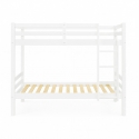 Vista frontale del letto a castello Atlas Vicawu bianco in legno con rete a doghe e design pulito e solido