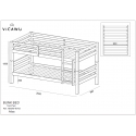 Disegno tecnico del letto a castello Atlas Vicawu con misure dettagliate