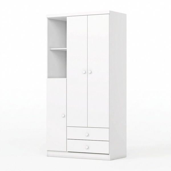 Armadio Bambini Mint con ante e cassetti, design moderno in legno e bianco per cameretta.