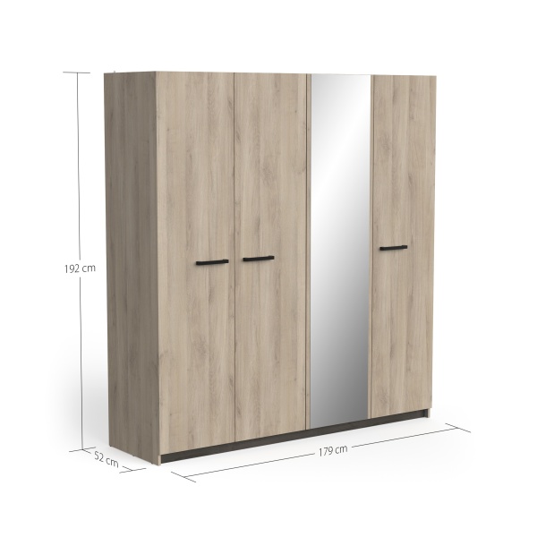 Dimensioni Armadio Rovere 4 Ante: 179 cm Larghezza x 192 cm Altezza x 52 cm Profondità