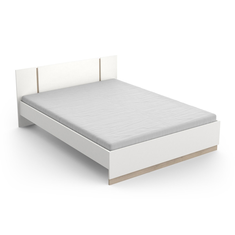Letto dal Design Minimaliste Nord, struttura in legno finitura rovere, stile nordico moderno