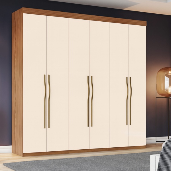Armadio Wilsor 6 ante bicolore senza piedi, design elegante in rovere e beige