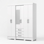 Armadio Antares con specchio frontale bianco 6 ante e 3 cassetti design moderno