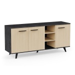 Credenza 3 ante Keny Vicawu in legno chiaro e grigio grafite con ripiani e gambe metalliche moderne