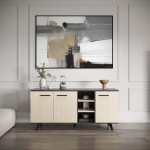 Credenza Keny Vicawu 3 ante in soggiorno moderno, mobile in legno chiaro e grigio grafite elegante