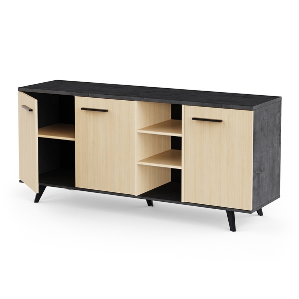 Credenza 3 ante Keny Vicawu in legno chiaro e grigio grafite con ripiani interni, design moderno