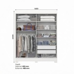 Dimensioni armadio con cassetti Bayron 200x163 cm con distribuzione interna dettagliata