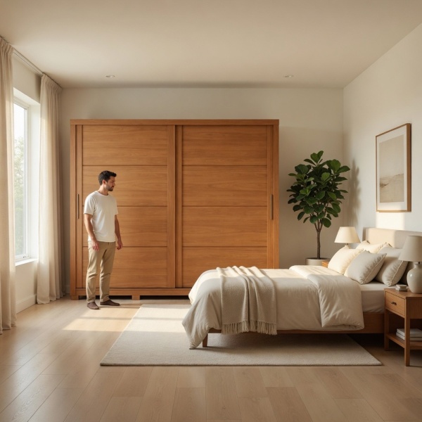 Armadio Genius in camera moderna in rovere cannella con ante scorrevoli