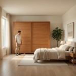 Armadio Genius in camera moderna in rovere cannella con ante scorrevoli