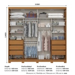 Misure armadio Rufus 250x240 cm con disposizione interna e profondità