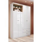 Armadio moderno Gamil Vicawu bianco con dettagli in legno per camere eleganti