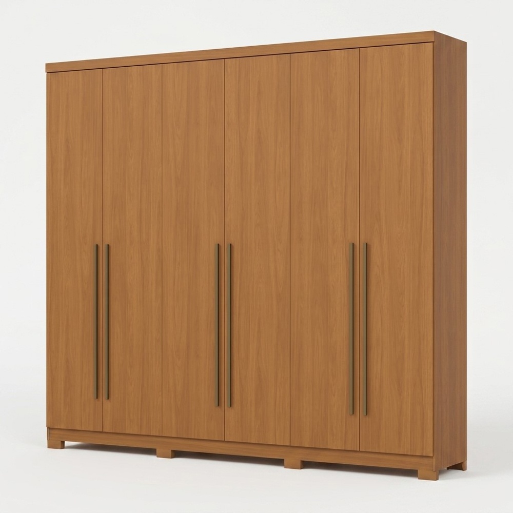 Armadio Blenda Vicawu 6 Ante in rovere caldo con maniglie marroni dal design minimalista