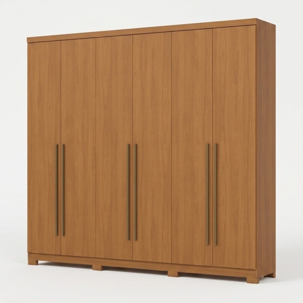 Armadio Blenda Vicawu 6 Ante in rovere caldo con maniglie marroni dal design minimalista